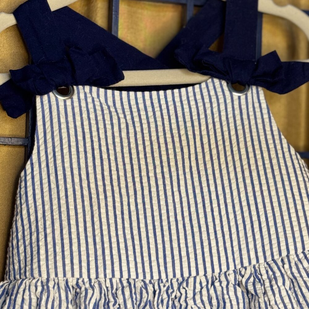 Tahari Girls Seersucker Anchor Nautical Dress Blue White Size 6 - Picture 6 of 8